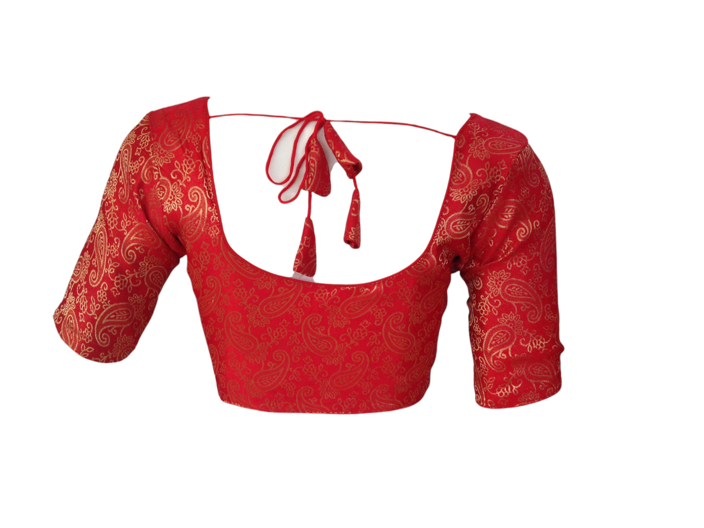 Crimson Elegance: Red Brocade Silk Readymade Saree Blouse