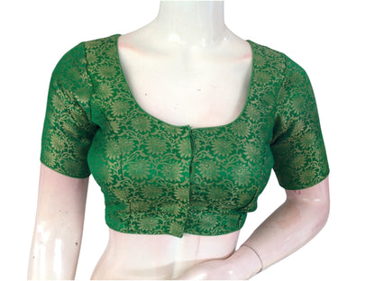 Emerald Green Brocade Silk Blouse | Ready to Wear Blouse