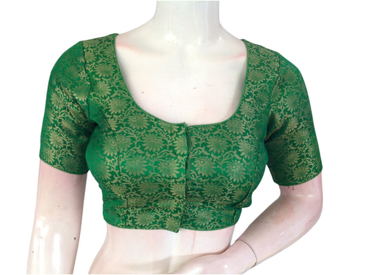 Emerald Green Brocade Silk Blouse | Ready to Wear Blouse