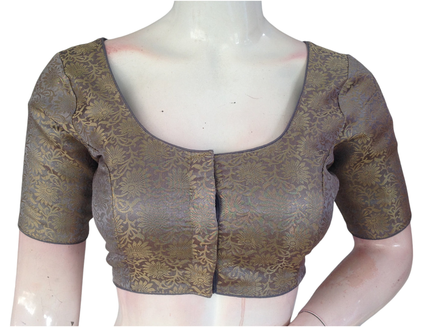 Elegant Grey Brocade Silk Blouse | Ready to Wear Blouse