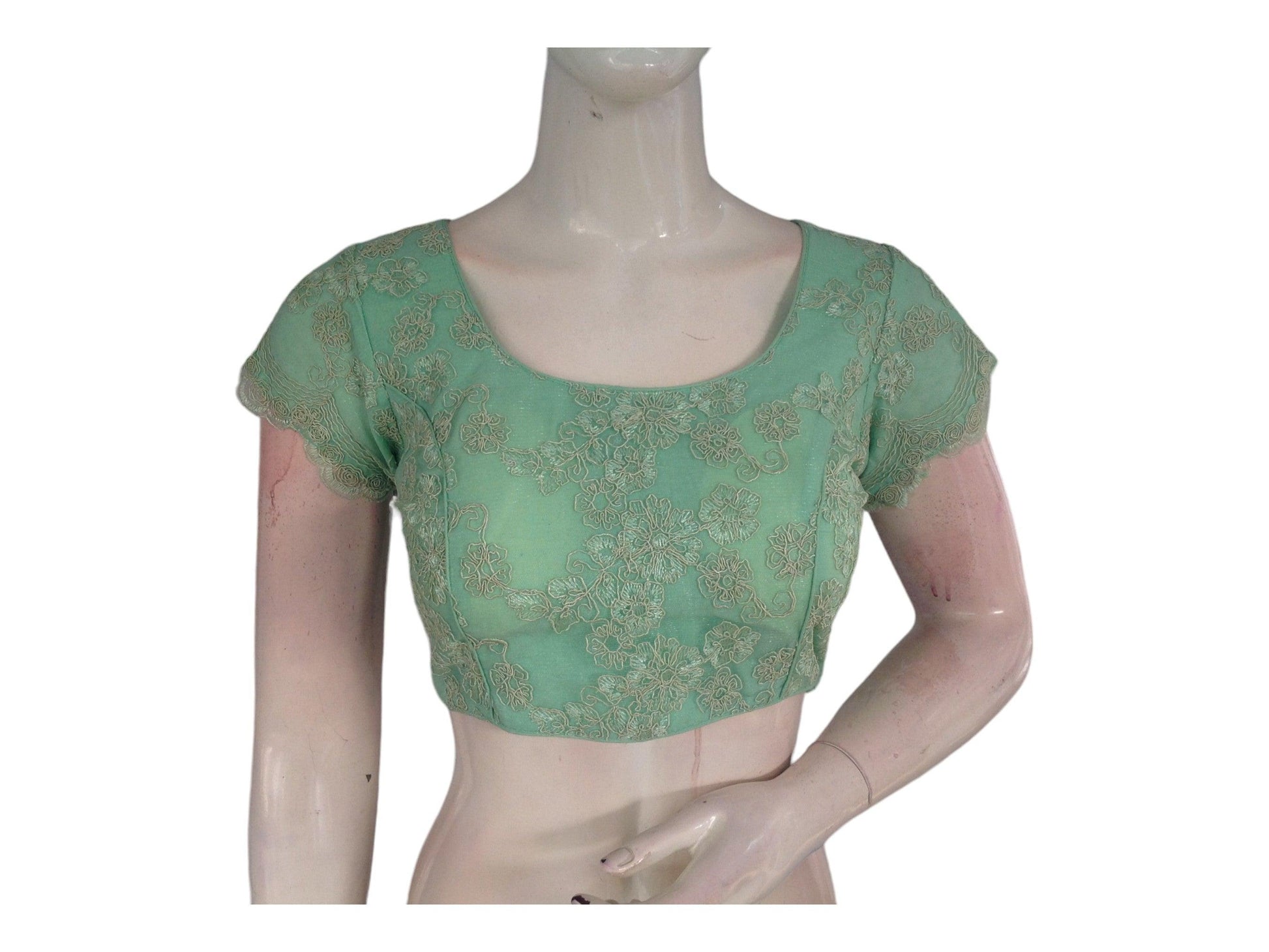 Pista Green Color Color Designer Embroidery Netted Readymade Saree Blouse - D3blouses