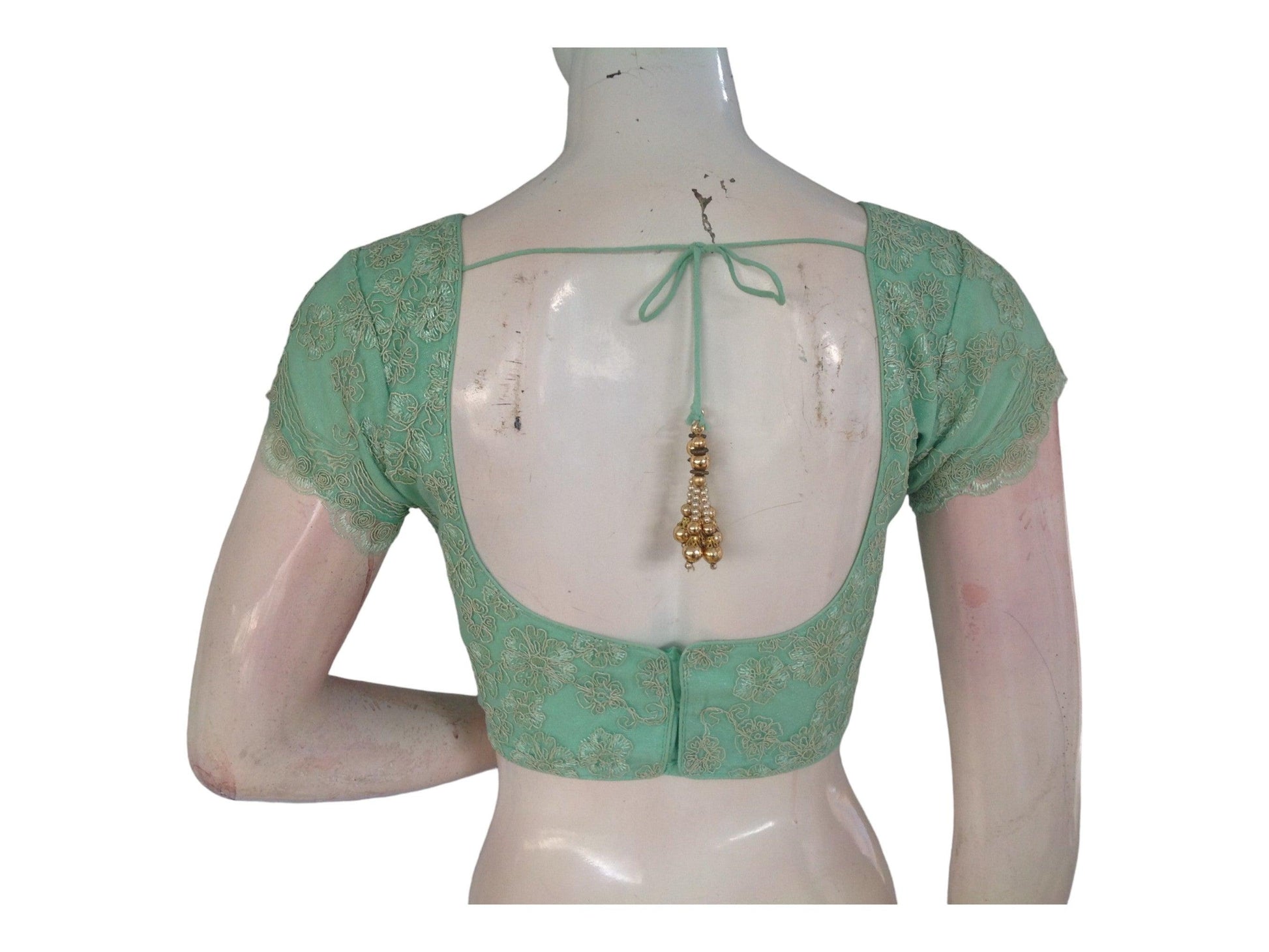 Pista Green Color Color Designer Embroidery Netted Readymade Saree Blouse - D3blouses