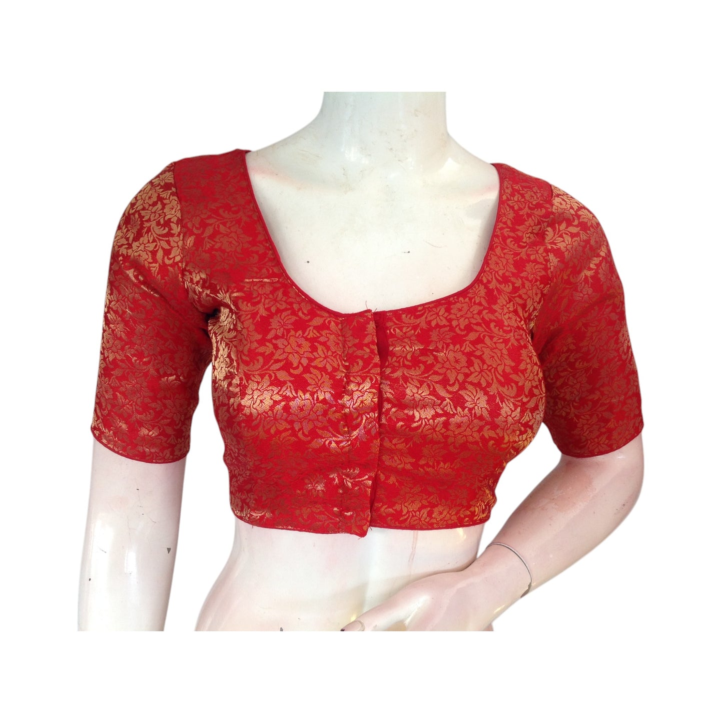 Luxurious Red:  Brocade Silk Ready made Saree Blouses