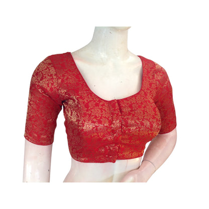 Luxurious Red:  Brocade Silk Ready made Saree Blouses