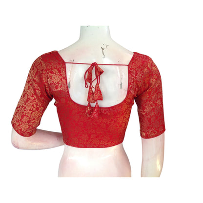 Luxurious Red:  Brocade Silk Ready made Saree Blouses