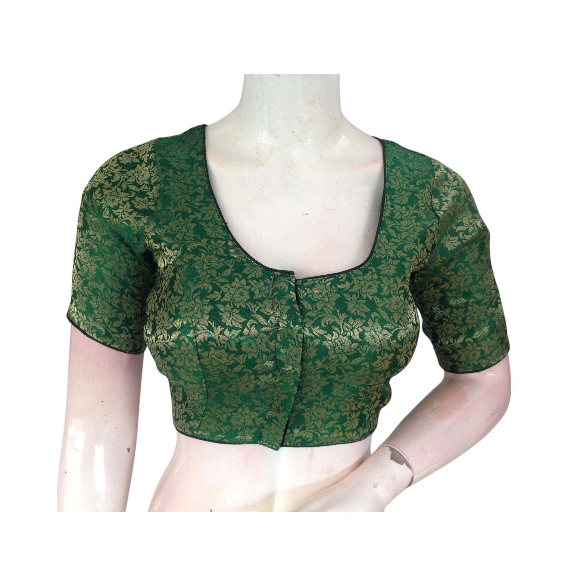 Mysterious Dark Green:  Brocade Silk Ready made Saree Blouses