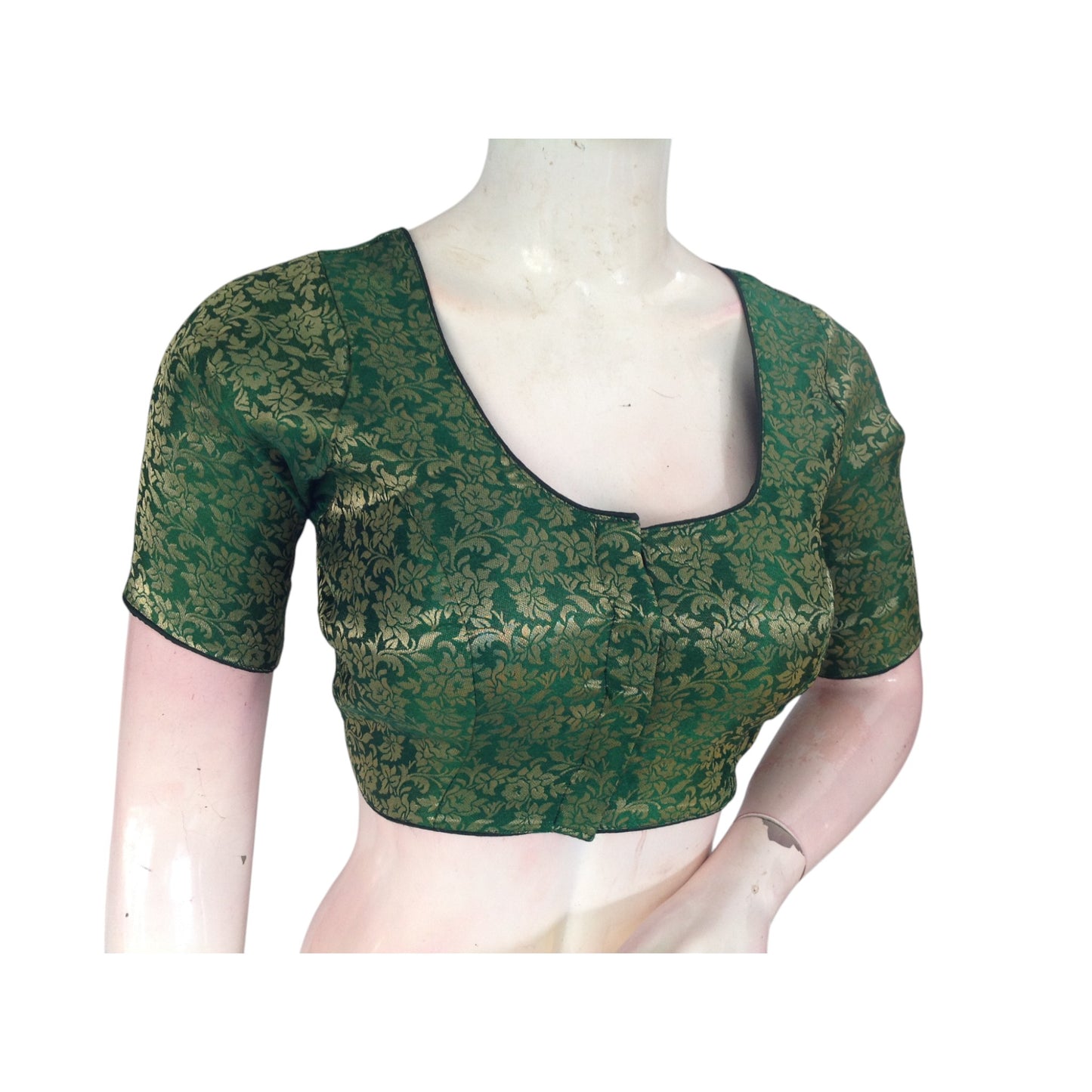 Mysterious Dark Green:  Brocade Silk Ready made Saree Blouses