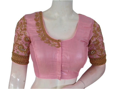 Pastel Pink Tissue Aari Work Blouse: A Dreamy Addition