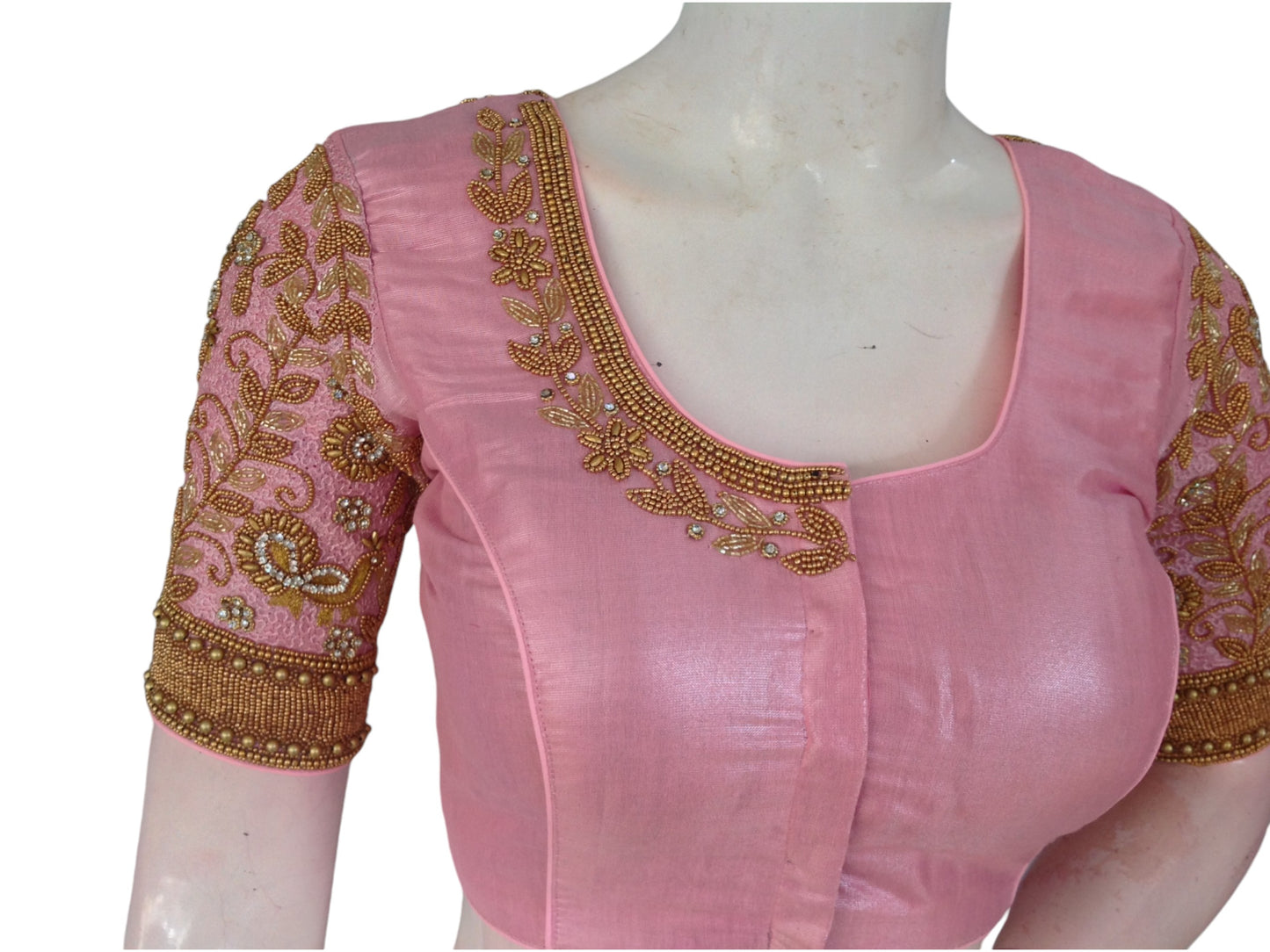 Pastel Pink Tissue Aari Work Blouse: A Dreamy Addition