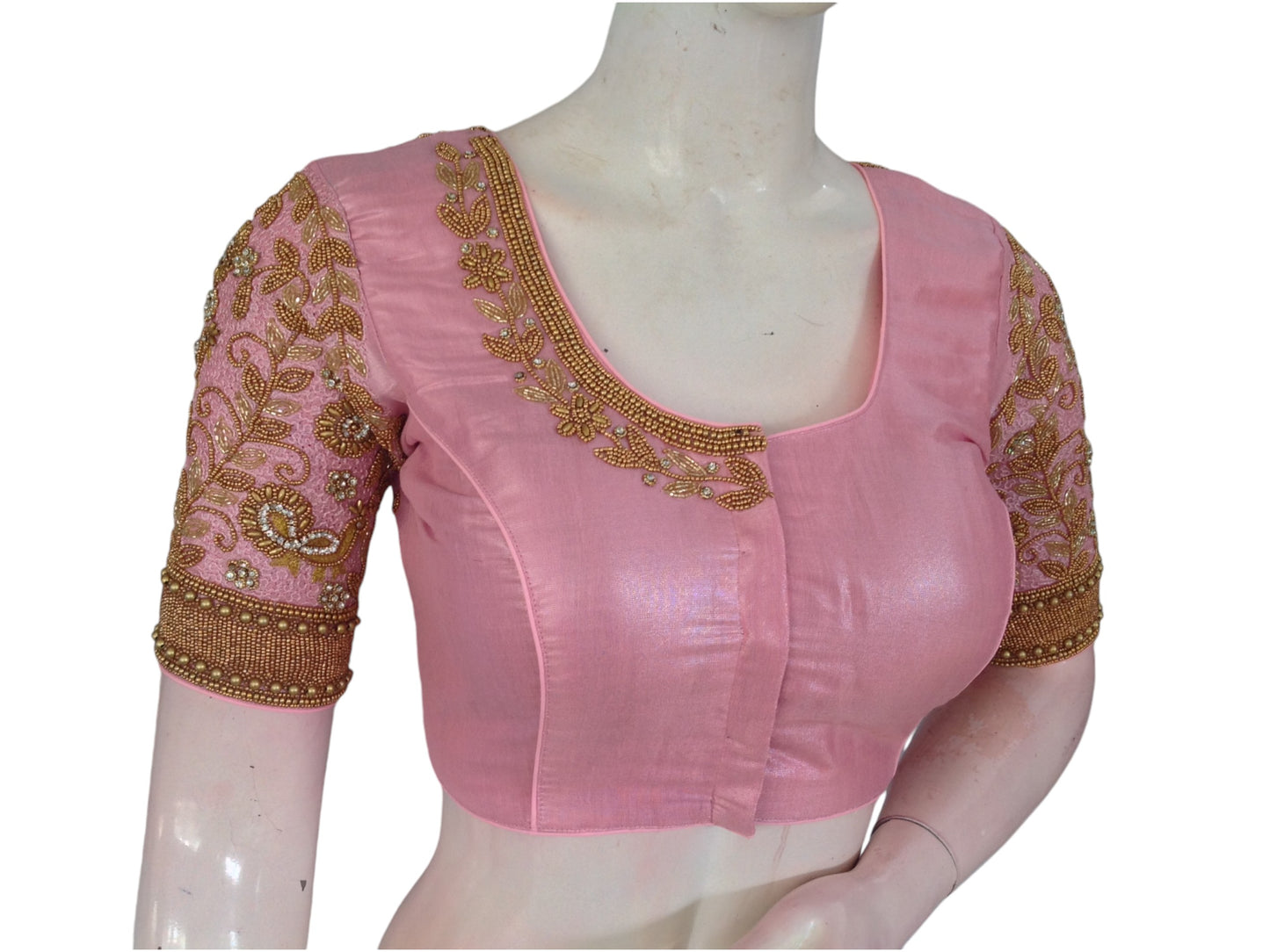 Pastel Pink Tissue Aari Work Blouse: A Dreamy Addition