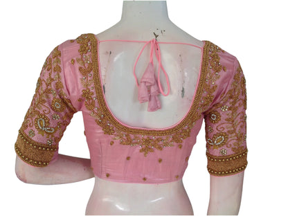  Pastel Pink Tissue Aari Work Blouse: A Dreamy Addition