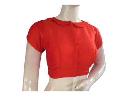 Orange Color Semi Silk Plain PeterPan Collar Readymade saree blouse - D3blouses