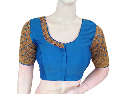 Serene Blue Aari Handwork Blouse | Bridal Saree Blouse