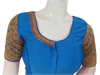 Serene Blue Aari Handwork Blouse | Bridal Saree Blouse