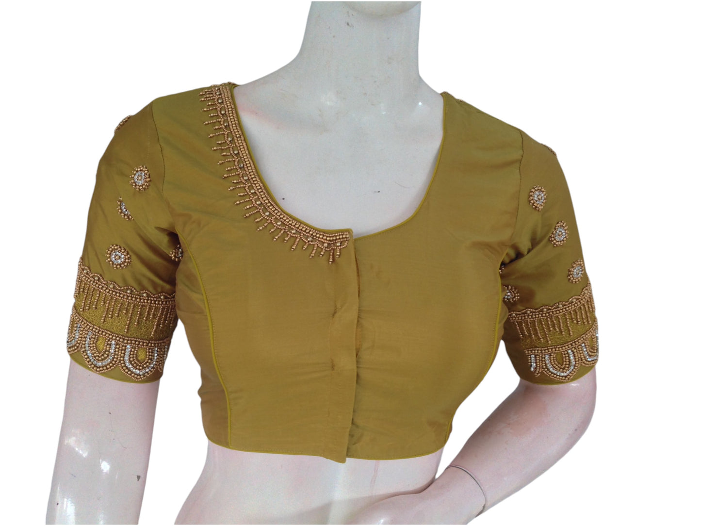 Olive Green Aari Handwork Readymade Saree Blouse: Elevate Your Ethnic Look