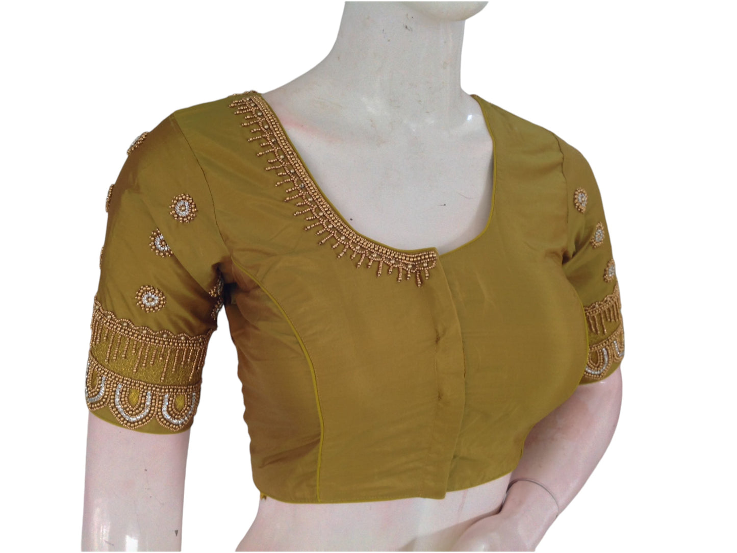 Olive Green Aari Handwork Readymade Saree Blouse: Elevate Your Ethnic Look