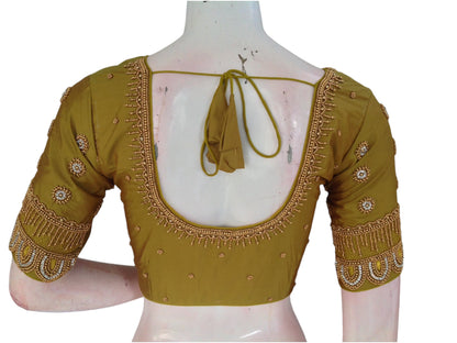 Olive Green Aari Handwork Readymade Saree Blouse: Elevate Your Ethnic Look