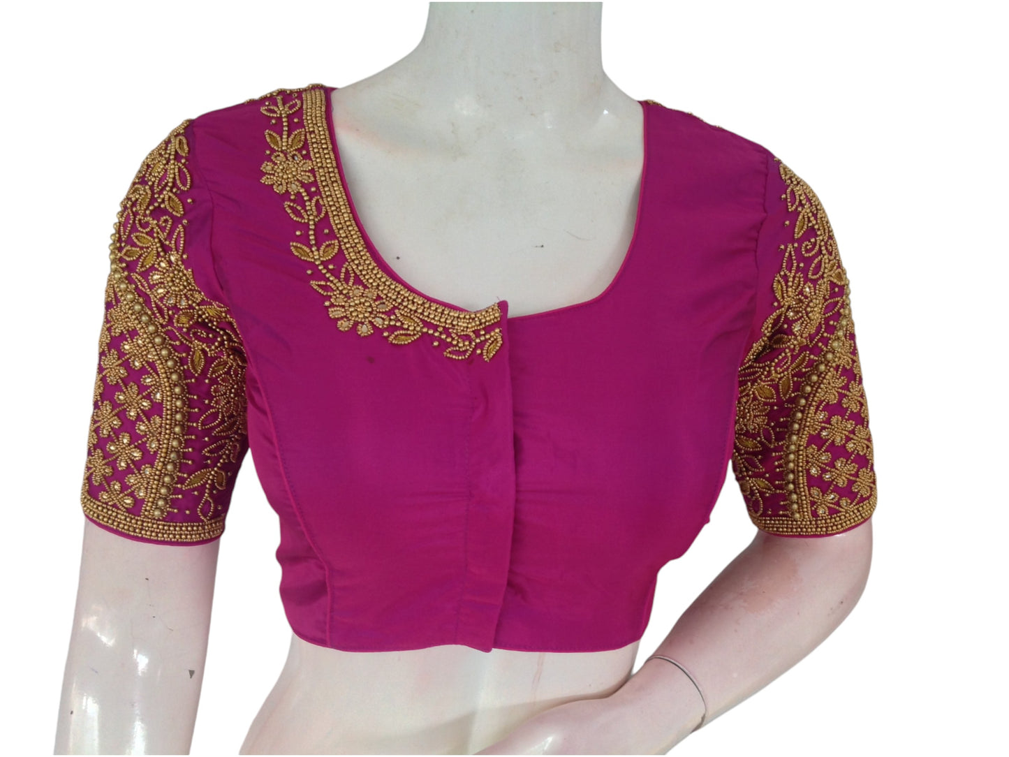 Magenta Magic: Aari Handwork Readymade Saree Blouse