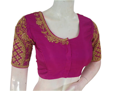 Magenta Magic: Aari Handwork Readymade Saree Blouse