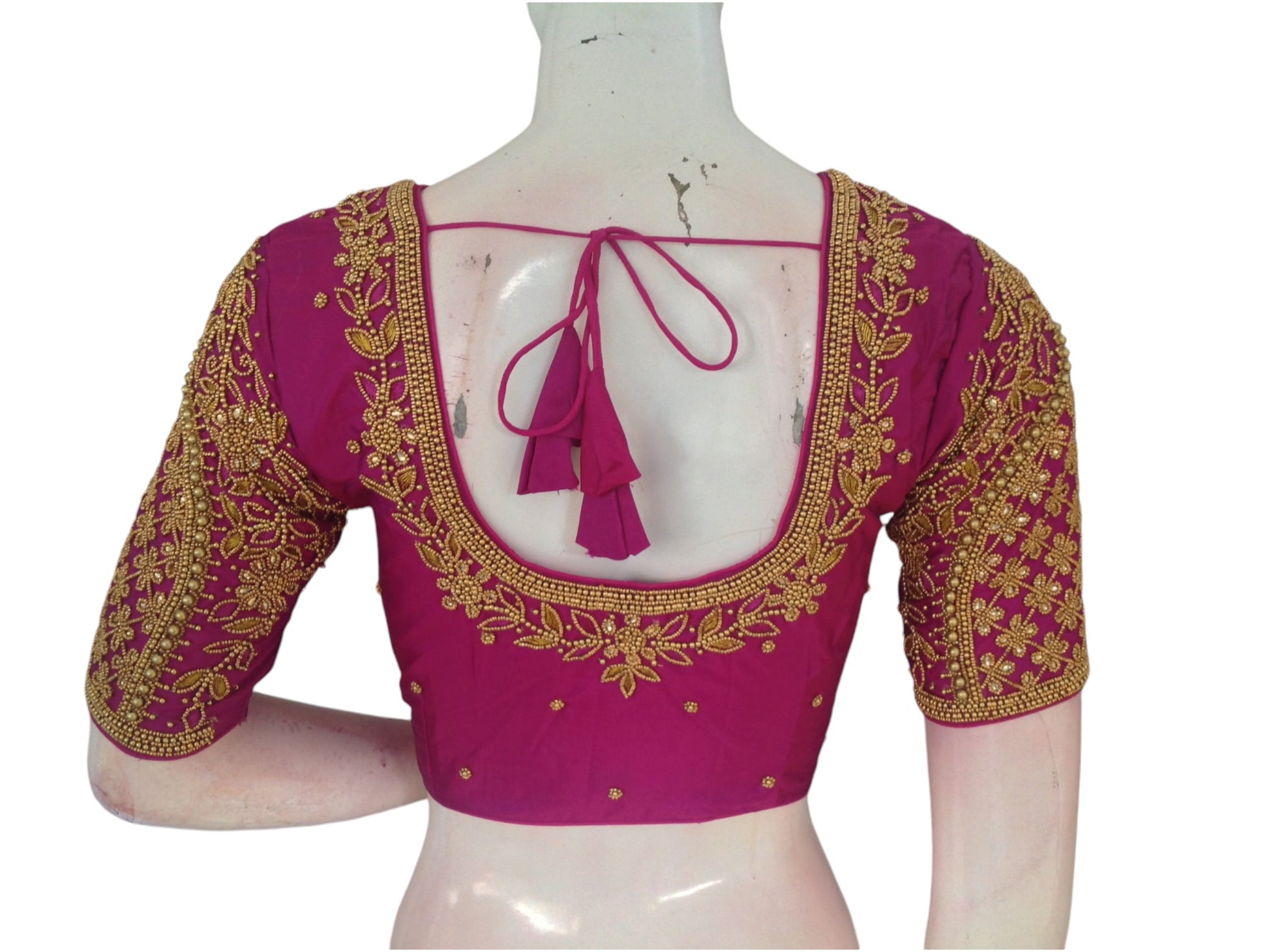 Magenta Magic: Aari Handwork Readymade Saree Blouse