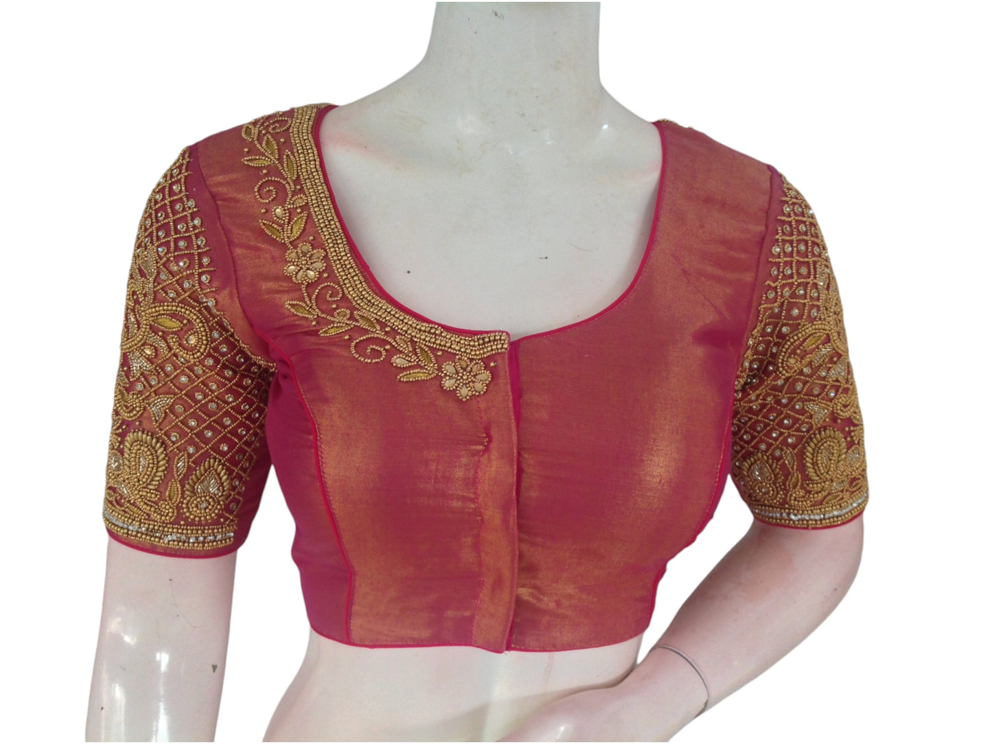 Tissue Rani Pink: Aari Handwork Bridal Saree Blouse