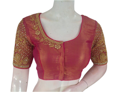 Tissue Rani Pink: Aari Handwork Bridal Saree Blouse