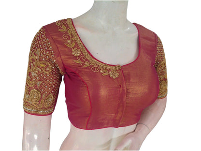 Tissue Rani Pink: Aari Handwork Bridal Saree Blouse