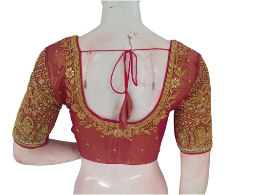 Tissue Rani Pink: Aari Handwork Bridal Saree Blouse