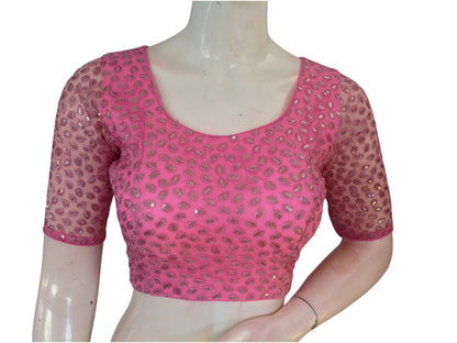 Pastel Pink Dream: Netted Designer Saree Blouse