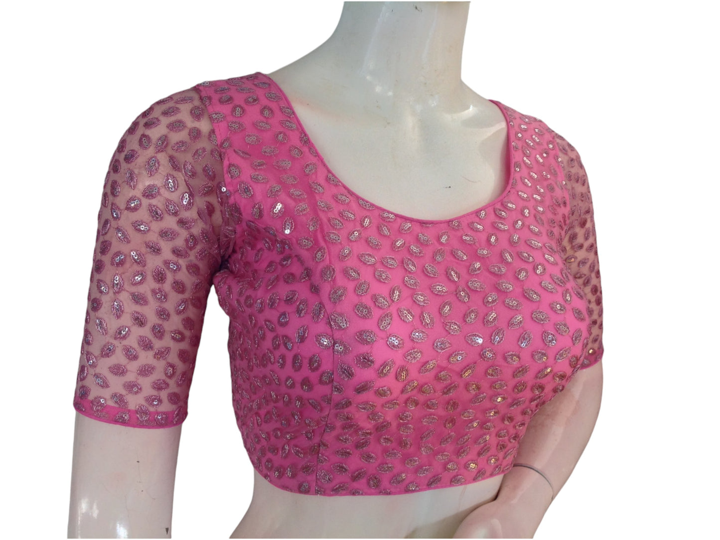 Pastel Pink Dream: Netted Designer Saree Blouse