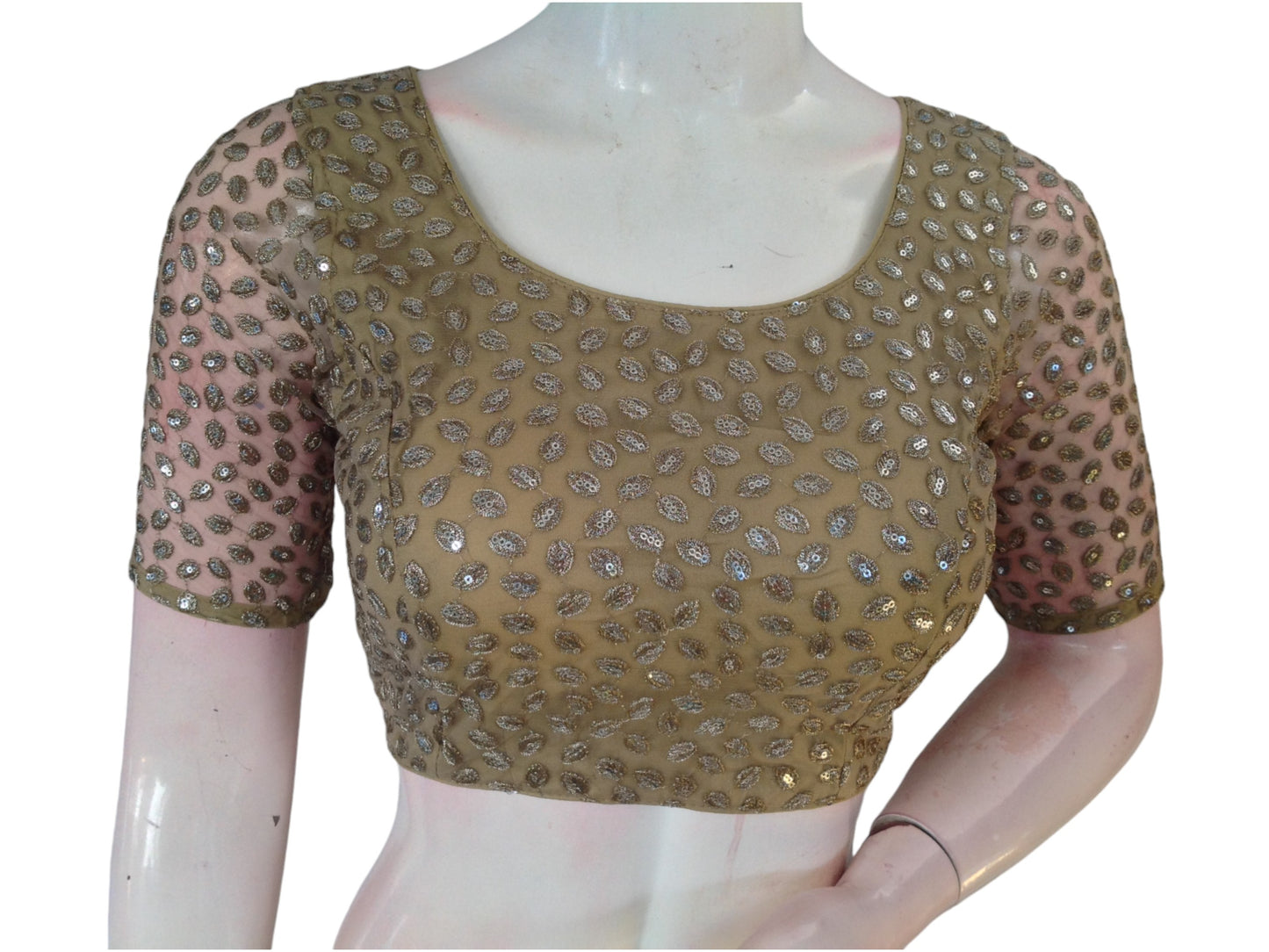 Dark Beige Beauty: Netted Designer Readymade Saree Blouse