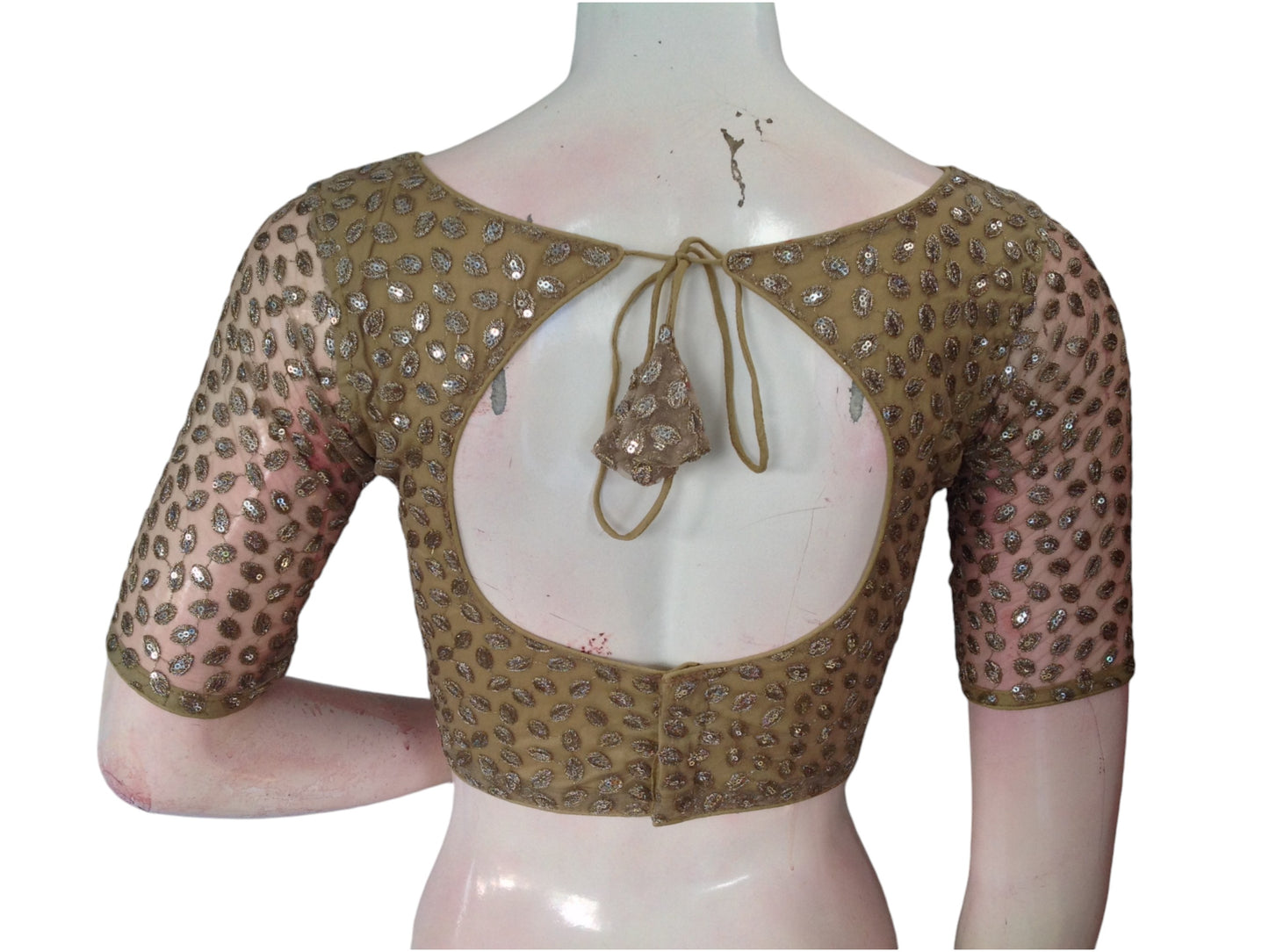 Dark Beige Beauty: Netted Designer Readymade Saree Blouse