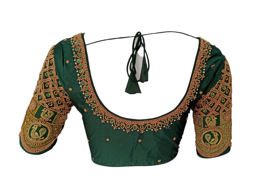 Vibrant Green Aari Handwork Blouse: Perfect for Weddings