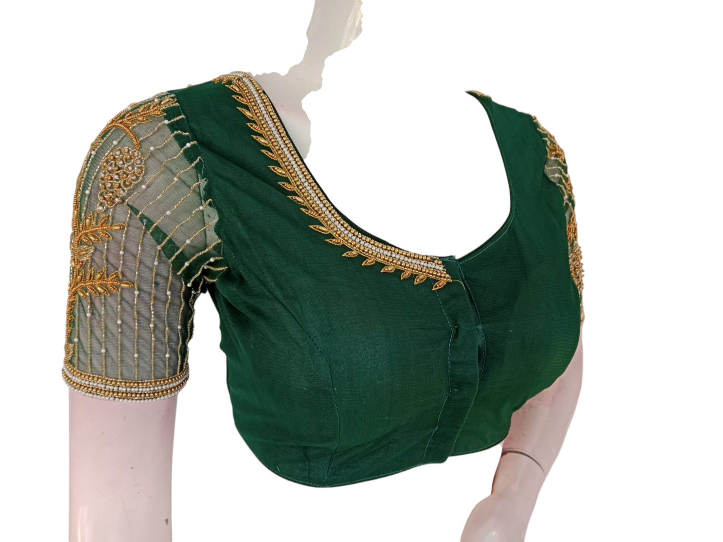 Midnight Emerald: Readymade Aari Handwork Bridal Saree Blouse