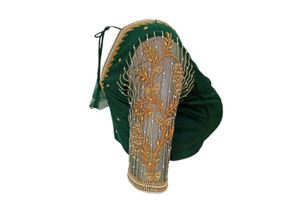 Midnight Emerald: Readymade Aari Handwork Bridal Saree Blouse