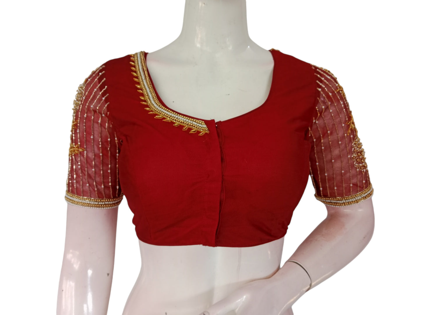 Maroon Majesty: Designer Netted Aari Handwork Indian Readymade Blouse