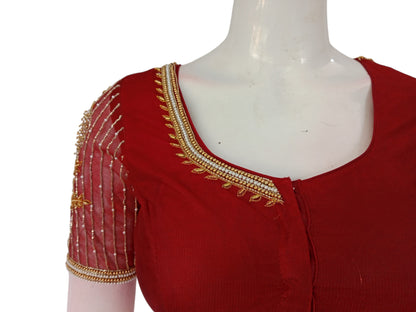 Maroon Majesty: Designer Netted Aari Handwork Indian Readymade Blouse