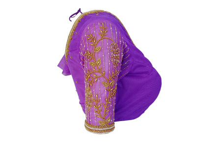 Royal Purple: Designer Netted Aari Handwork Readymade Saree Blouse