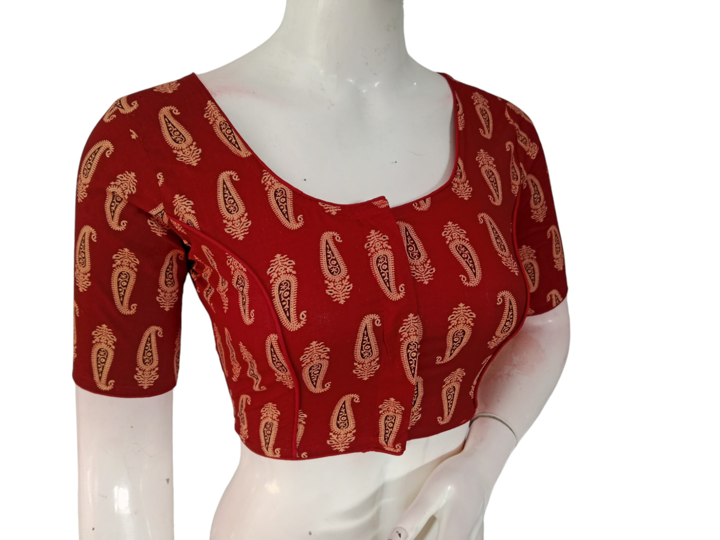 A Classic Choice : Maroon Cotton Readymade Saree Blouse