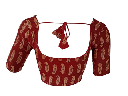 A Classic Choice : Maroon Cotton Readymade Saree Blouse