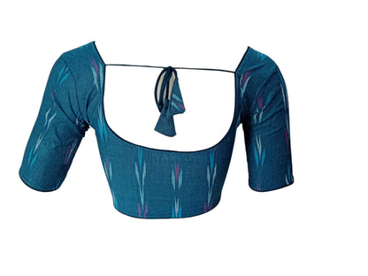 Turquoise Cotton Readymade Saree Blouse: A Tropical Delight