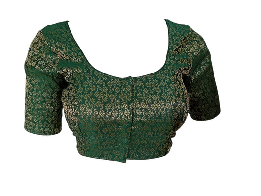 Emerald Elegance: Trendy Brocade Silk Readymade Saree Blouse