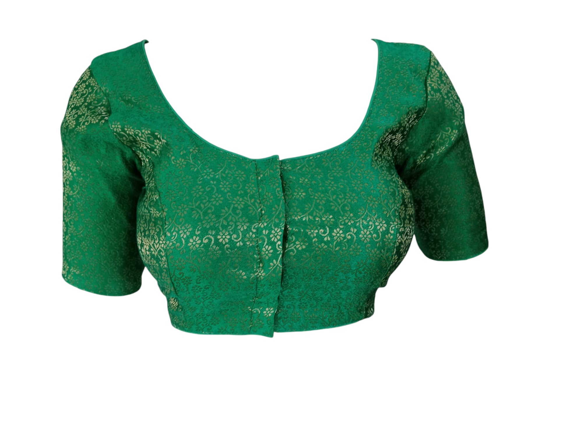 Green Elegance:  Designer Brocade Silk Readymade Saree Blouse