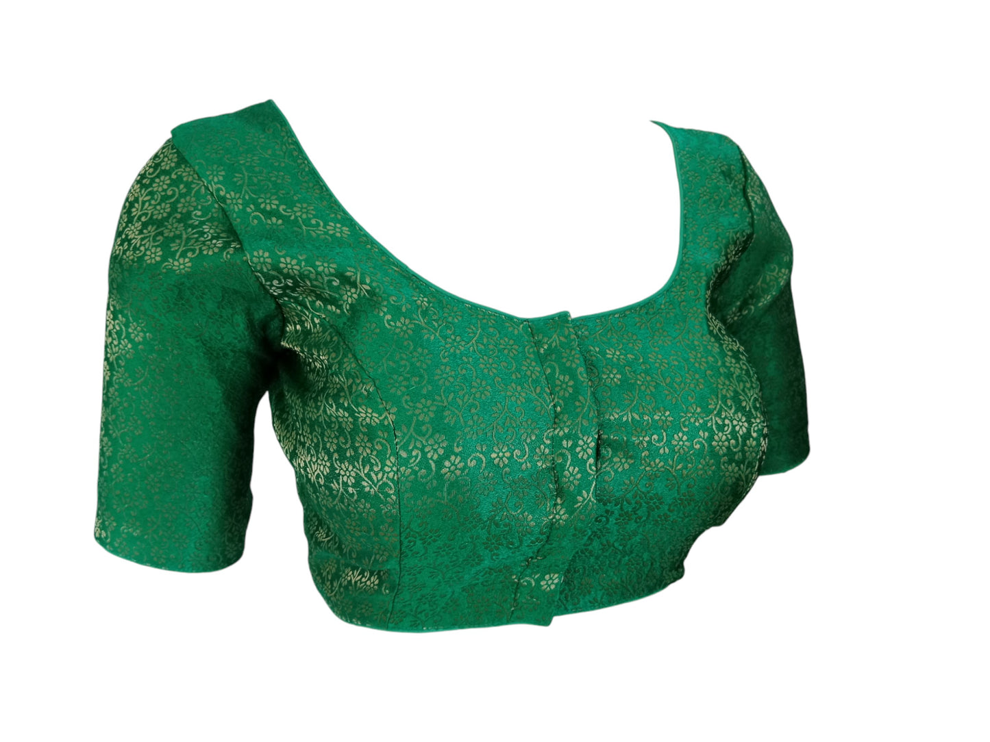 Green Elegance:  Designer Brocade Silk Readymade Saree Blouse