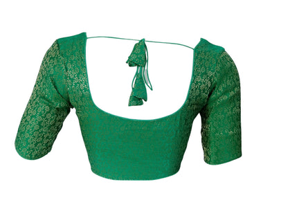 Green Elegance:  Designer Brocade Silk Readymade Saree Blouse