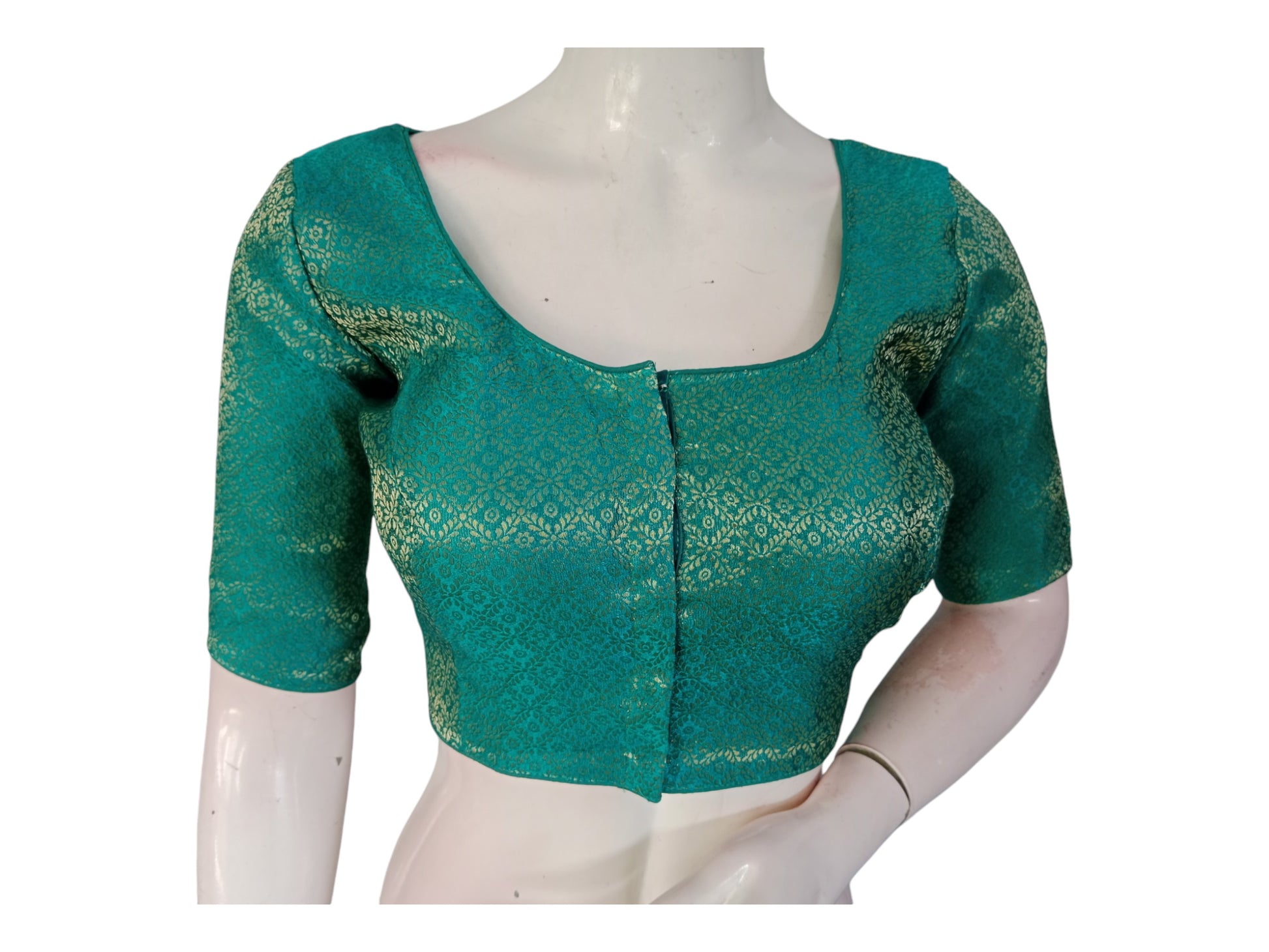 Teal Green : Trendy Brocade Silk Readymade Saree Blouse