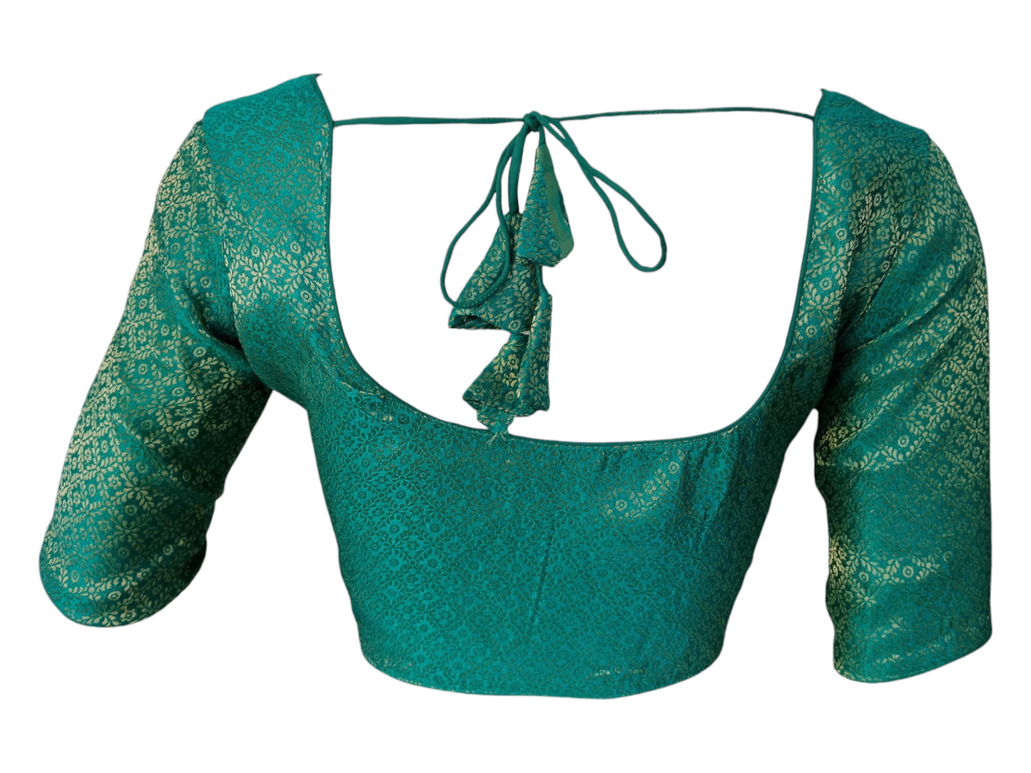 Teal Green : Trendy Brocade Silk Readymade Saree Blouse