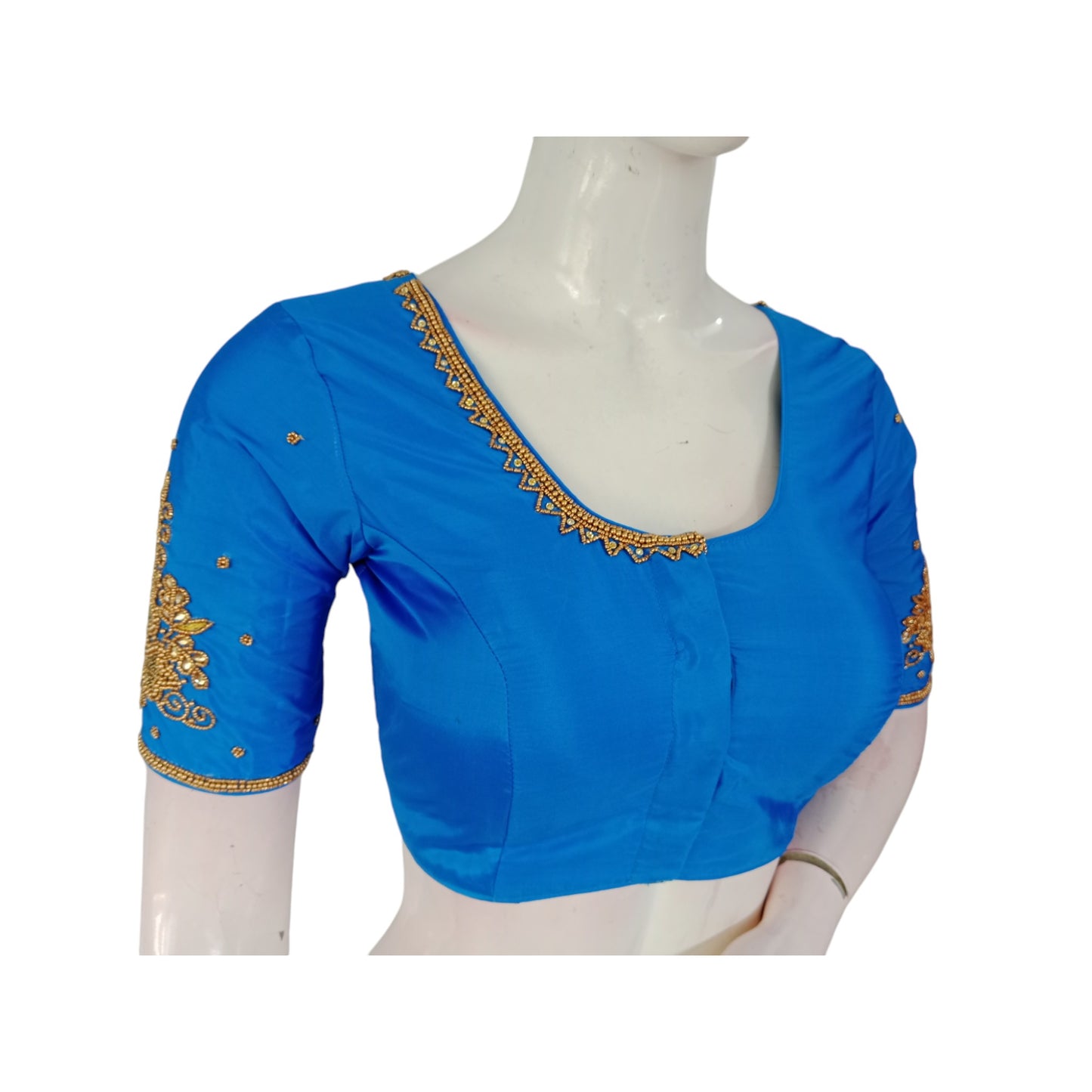 Celestial Azure Aari Handwork Bridal Silk Saree Readymade Blouse