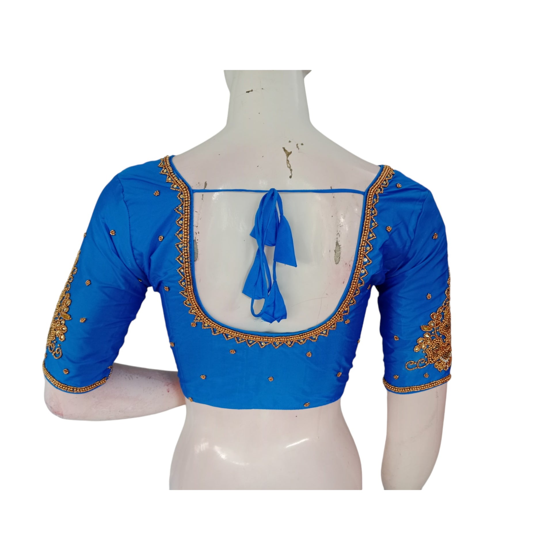 Celestial Azure Aari Handwork Bridal Silk Saree Readymade Blouse