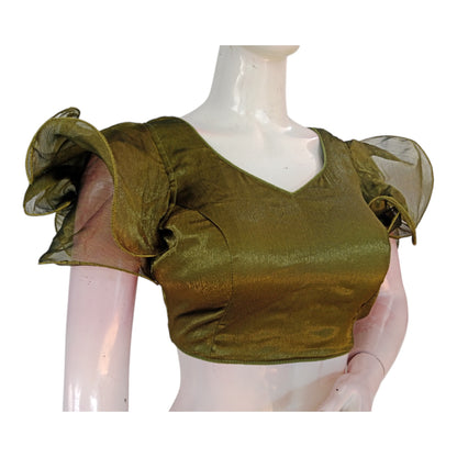 Versatile Olive Green Organza Ruffle Sleeve Saree Blouse | Casual & Formal Wear